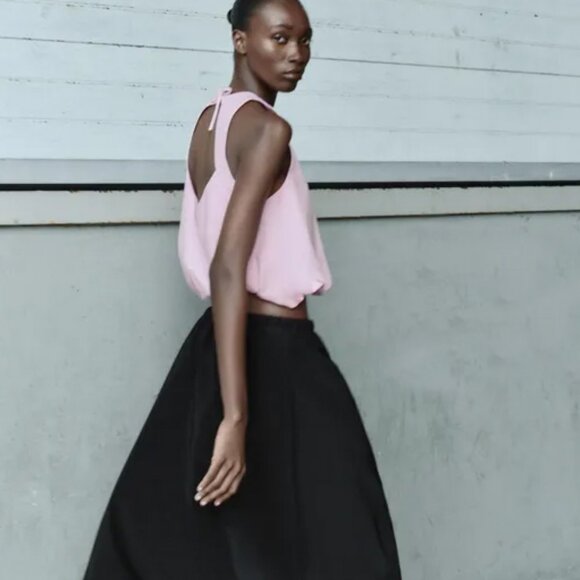 ZARA Poplin Bubble Top Size M Pink 100% Cotton NWT - Picture 1 of 12